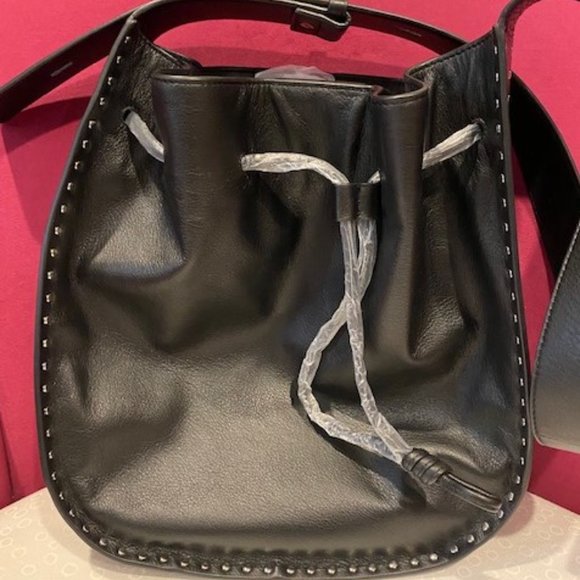 REBECCA MINKOFF BLACK LEATHER NANINE STUDDED SHOULDER BAG - Picture 5 of 8